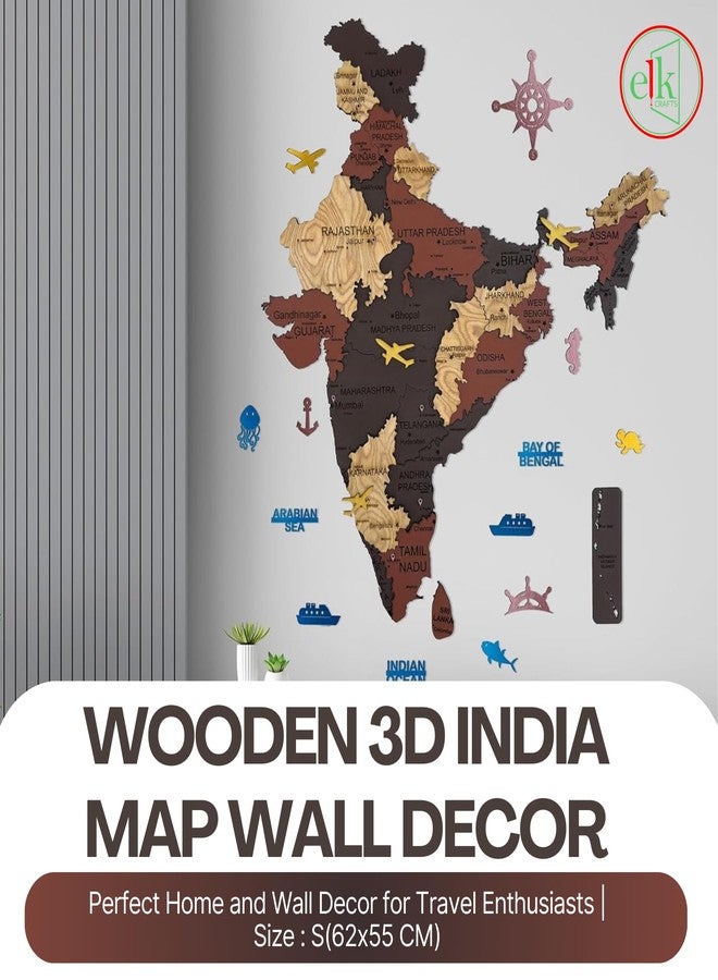 Elk Wooden 3D India Map Wall Decor With All State Names with Capital Cities - Perfect Home Wall Office Decor for Travel Enthusiasts | Size : M(91x83CM) - Image 2