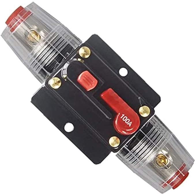 rayihni Audio Circuit Breaker Auto Car Stereo Inline Fuse Holders Inverter100A150A Manual Reset 12V24V Dc For Automotive Marine Boat Audio System Protection 100A - Image 1