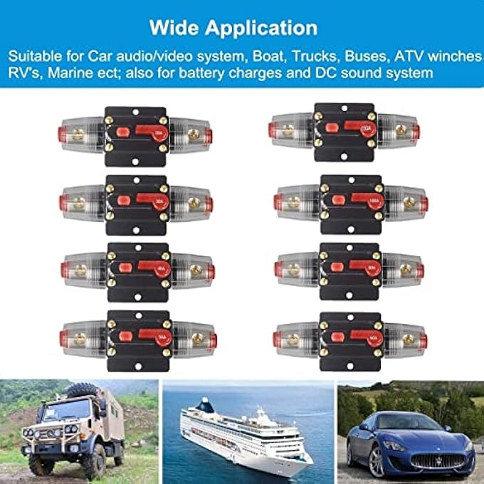 rayihni Audio Circuit Breaker Auto Car Stereo Inline Fuse Holders Inverter100A150A Manual Reset 12V24V Dc For Automotive Marine Boat Audio System Protection 100A - Image 3