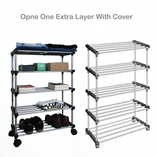 TRENDY Metal Multipurpose Foldable Shoe Rack for Home with Cover | 360 ° Rotating Wheels, Dustproof Zip Cover with Side and Zipper Top Pockets - Image 5