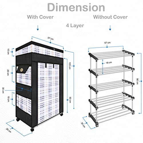 TRENDY Metal Multipurpose Foldable Shoe Rack for Home with Cover | 360 ° Rotating Wheels, Dustproof Zip Cover with Side and Zipper Top Pockets - Image 3