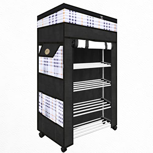 TRENDY Metal Multipurpose Foldable Shoe Rack for Home with Cover | 360 ° Rotating Wheels, Dustproof Zip Cover with Side and Zipper Top Pockets - Image 1