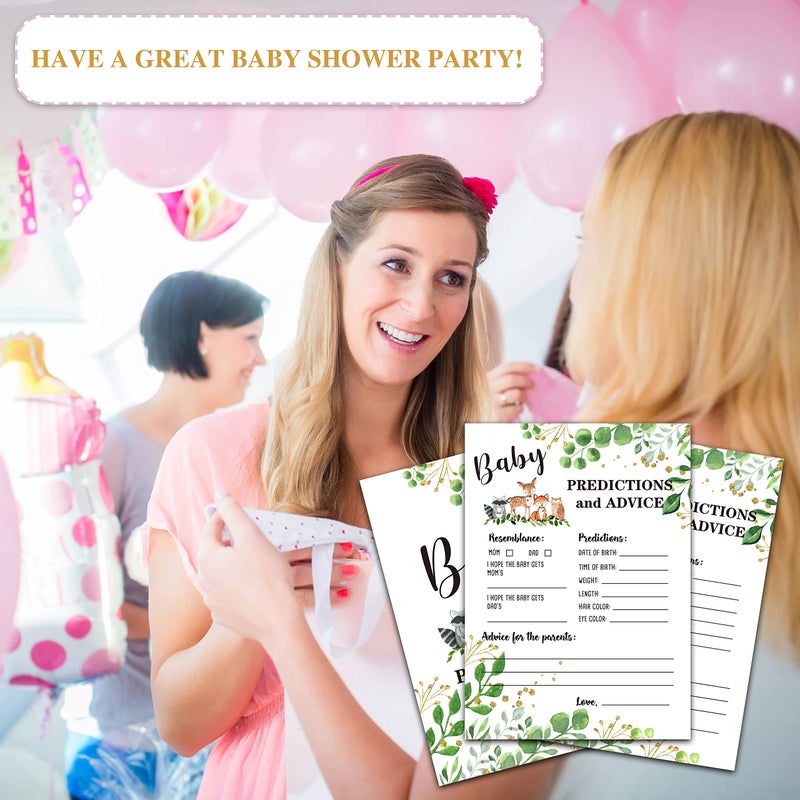 DETIHO Woodland Animal Baby shower Predictions And Advice Cards(5"X7")-Safari Baby shower Double-Sided Game Cards Party Favor-30Pcs-C05 - Image 4