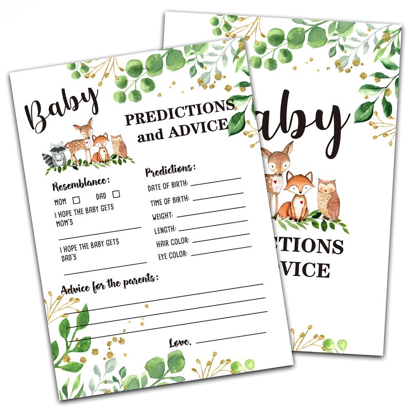 DETIHO Woodland Animal Baby shower Predictions And Advice Cards(5"X7")-Safari Baby shower Double-Sided Game Cards Party Favor-30Pcs-C05 - Image 1