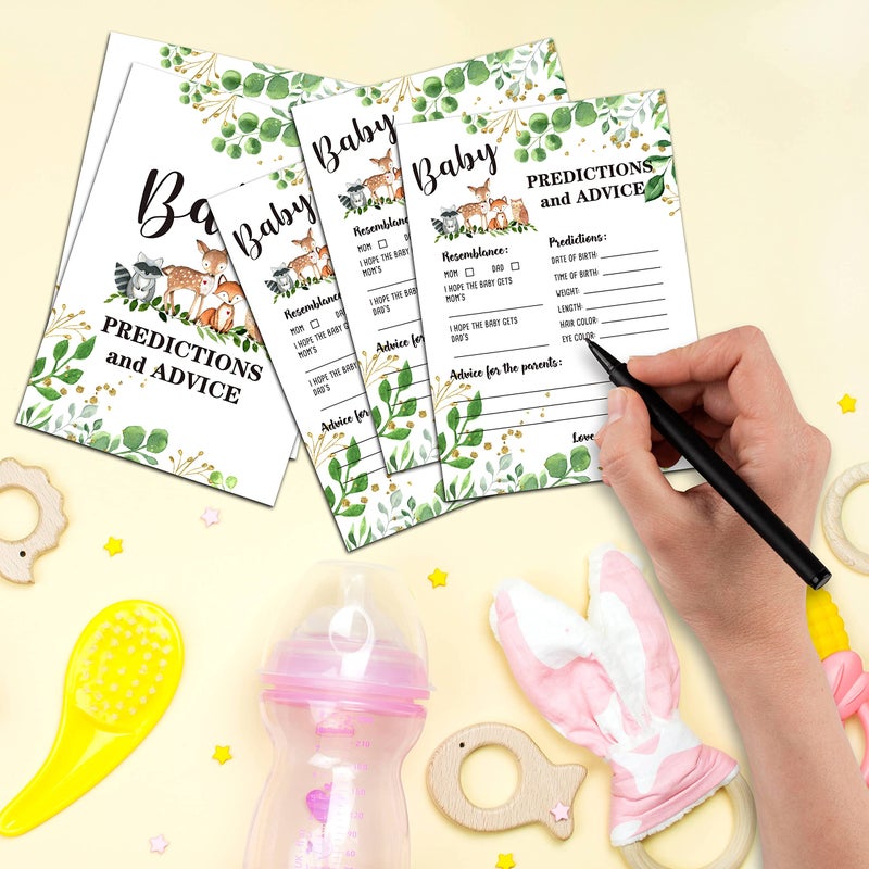 DETIHO Woodland Animal Baby shower Predictions And Advice Cards(5"X7")-Safari Baby shower Double-Sided Game Cards Party Favor-30Pcs-C05 - Image 3