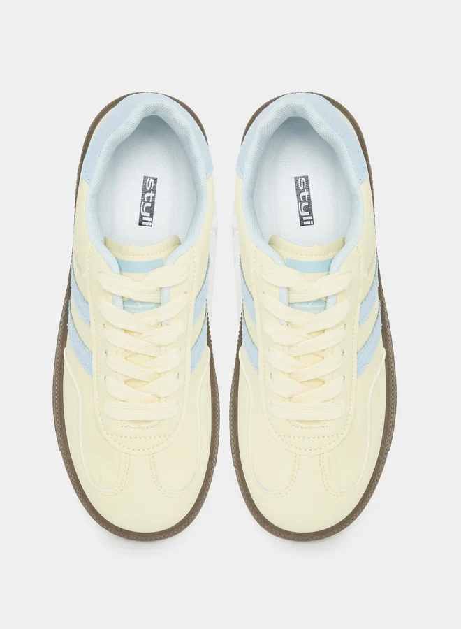 ستايلي Styli Striped Lace Up Flatform Sneakers