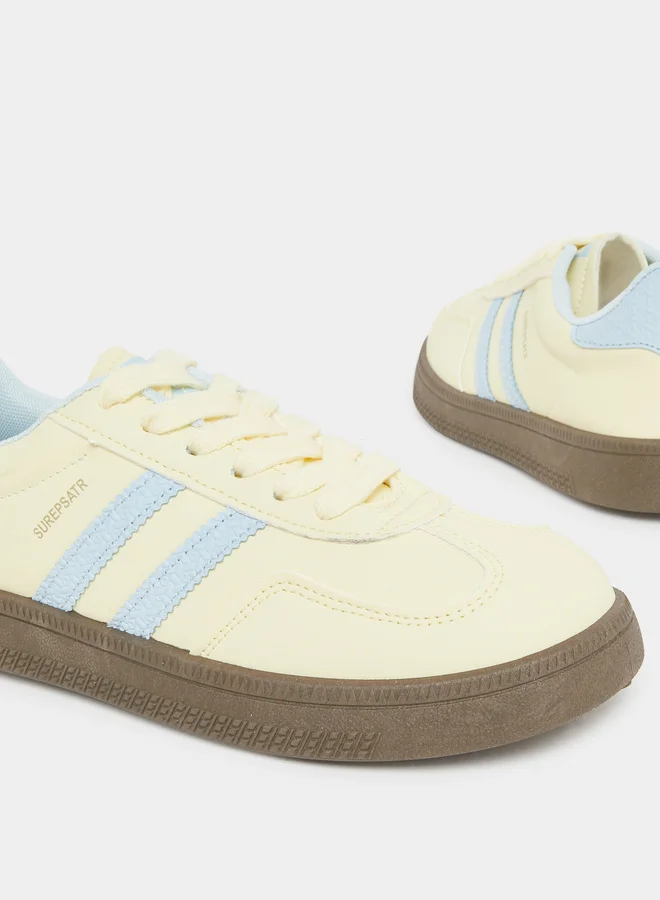 ستايلي Styli Striped Lace Up Flatform Sneakers
