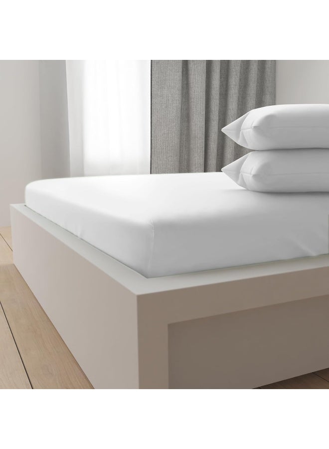 Hotel Linen Klub Hotel Linen Klub Luxury 100% Cotton 350TC Fitted Sheet Set - Ultra Soft & Breathable, Hypo Allergenic Premium Quality Bedding, Size: King 180x200+40cm deep pocket and 2pc Pillowcase 50 x75cm, White  - Image 1