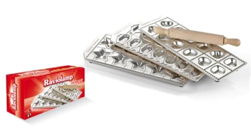 Imperia Ravioli Molds - Set of 3 (Stars, Hearts, Fish) Made in Italy w Rolling Pin, Great for Homemade Pasta Noodles, Italian Cooking Gift, Stainless Steel Durable Construction, Easy to Use Press - Image 1