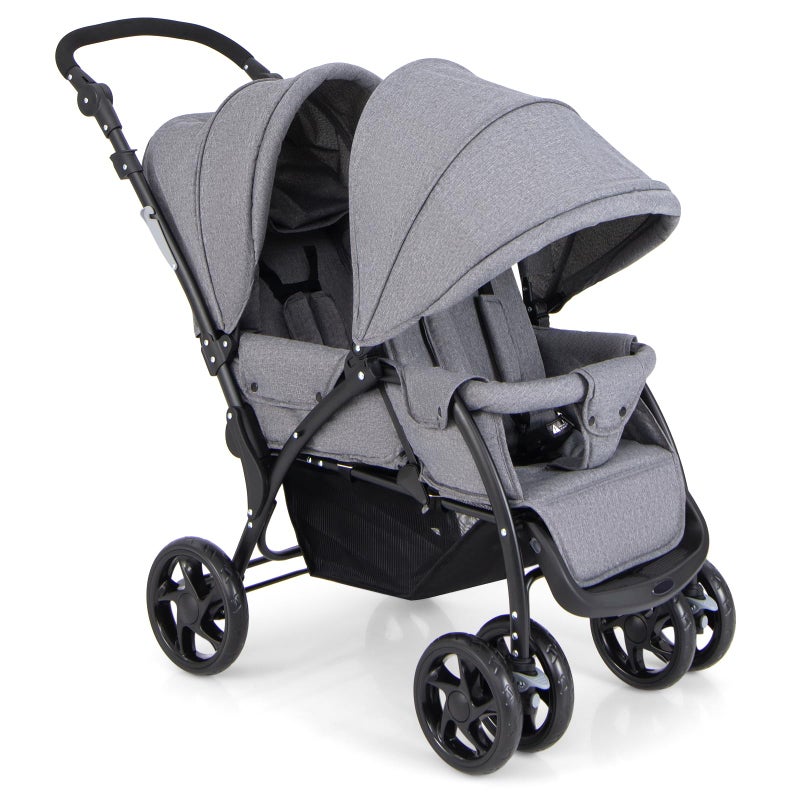 HONEY JOY Double Stroller Foldable Lightweight Infant Twin with Tandem Seating 5Point Harness Recline Seat Storage Basket Compact Baby Double Stroller Newborn and Toddler Gray
