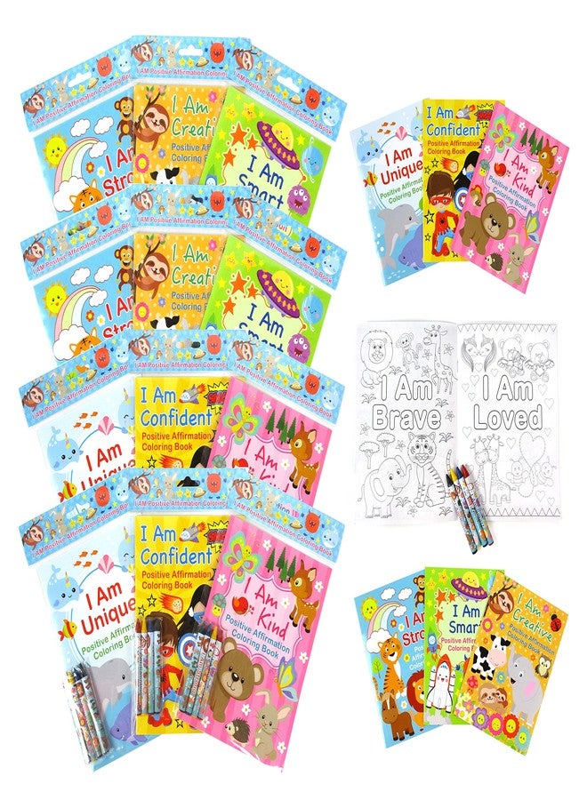 TINYMILLS Positive Affirmation Coloring Books with 12 Books and 48 Crayons, Wellness and Mindfulness Activity for Kids Promoting Confidence and Positive Attitude - Image 1