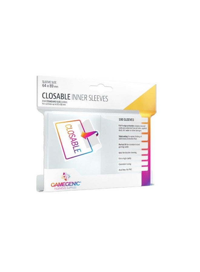 Gamegenic Closable Inner Sleeves | Pack of 100 Clear Standard Card Game Sleeves | Extra-High Clarity | Professional Protection for Up to 100 TCG Decks, Card Games and Board Games | Made by - Image 1