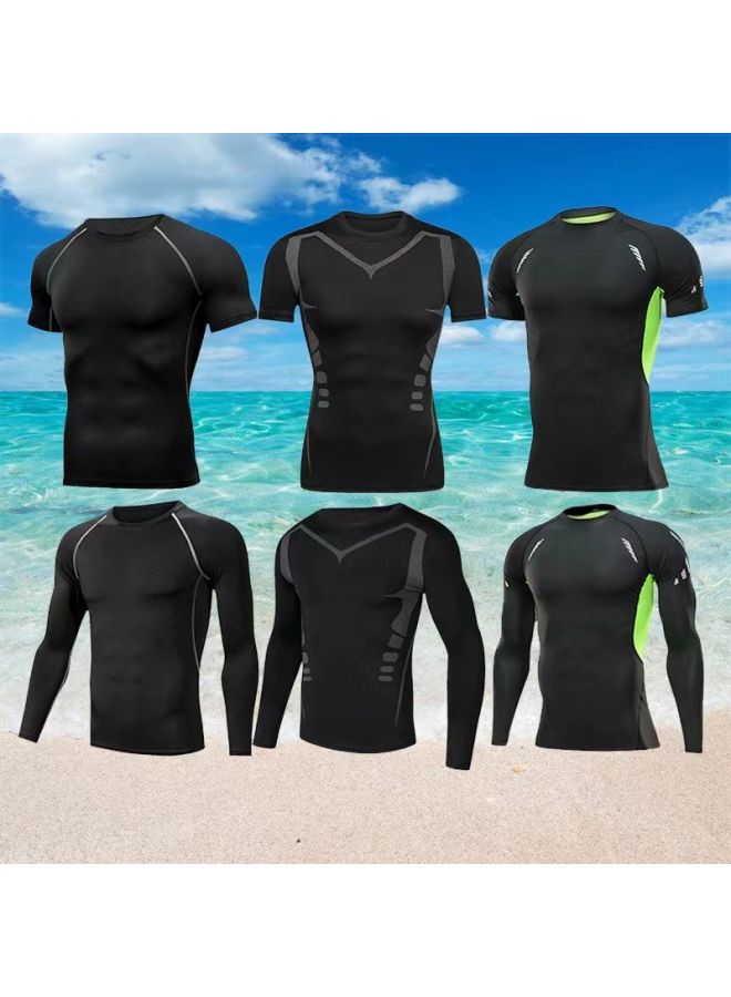 Swimsuit Men's Top Anti-embarrassment Five-point Swimming Diving Suit Suit Summer Men's Swimming Trunks Men's Full Body Sun Protection Long Sleeve-Color:Silk Green Long Sleeves + Quarter Pants (swimming Cap Included)-