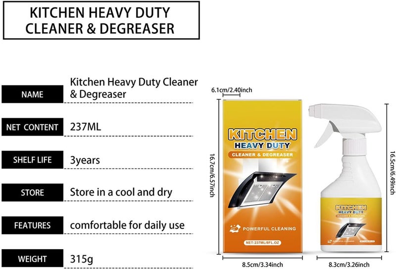 Kitchen Cleaner - 8fl.oz Foam Heavy Duty Degreaser, Spray Nozzle Waterless Grease Cleaner for Kitchen, Oven, Stove, Counter, Cabinet, Glass, Sink, Wall, Fast Acting and Easy to Use - Image 2