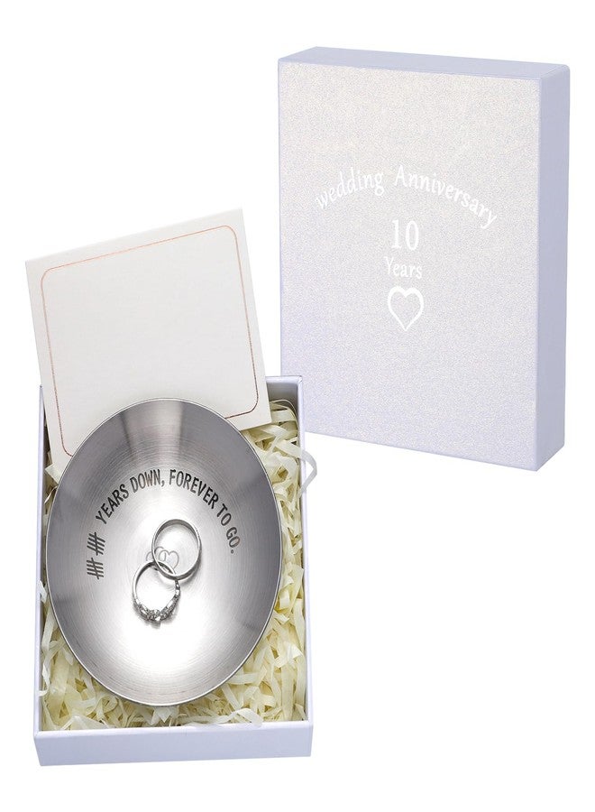 Pelopy Set of 4 10 Year Anniversary Tin Gift Set Stainless Steel Jewelry Tray Dish with Wedding Gift Box, White Raffia Filler and Blank Card 10th Wedding Gifts for Couple, Wife, Her - Image 1