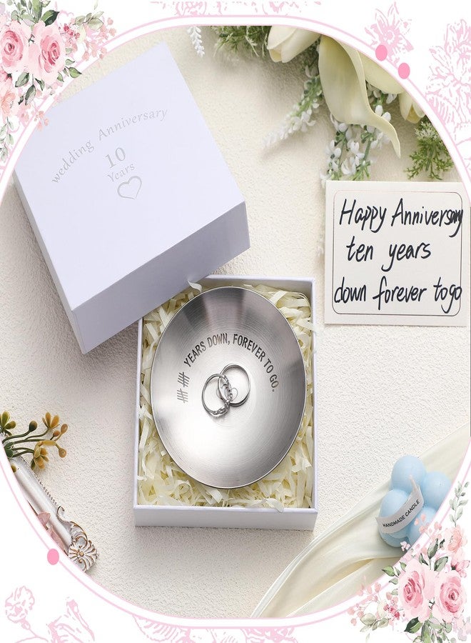 Pelopy Set of 4 10 Year Anniversary Tin Gift Set Stainless Steel Jewelry Tray Dish with Wedding Gift Box, White Raffia Filler and Blank Card 10th Wedding Gifts for Couple, Wife, Her - Image 5