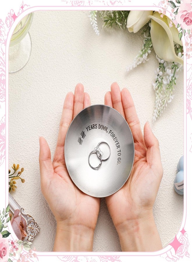Pelopy Set of 4 10 Year Anniversary Tin Gift Set Stainless Steel Jewelry Tray Dish with Wedding Gift Box, White Raffia Filler and Blank Card 10th Wedding Gifts for Couple, Wife, Her - Image 2