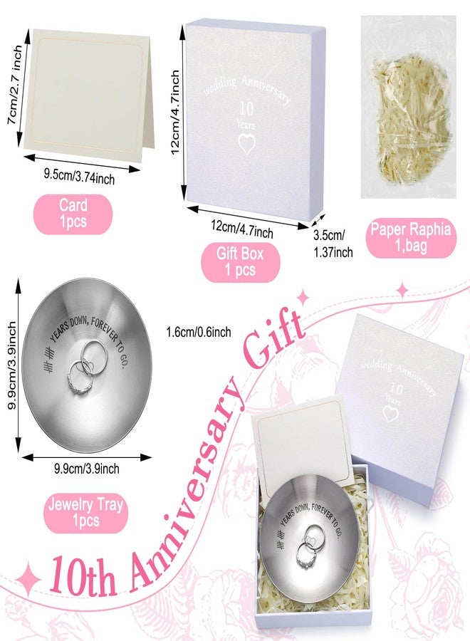Pelopy Set of 4 10 Year Anniversary Tin Gift Set Stainless Steel Jewelry Tray Dish with Wedding Gift Box, White Raffia Filler and Blank Card 10th Wedding Gifts for Couple, Wife, Her - Image 3