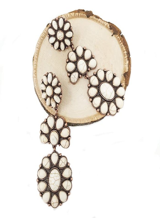 Emulily Western Flower Clip On Drop Dangling Earrings Boho (White) - Image 5