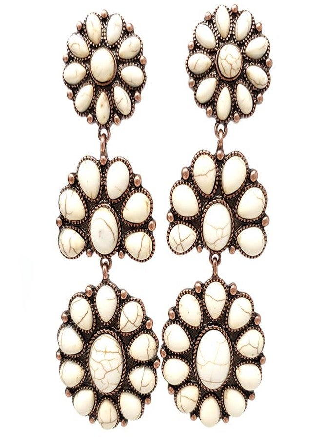 Emulily Western Flower Clip On Drop Dangling Earrings Boho (White) - Image 4
