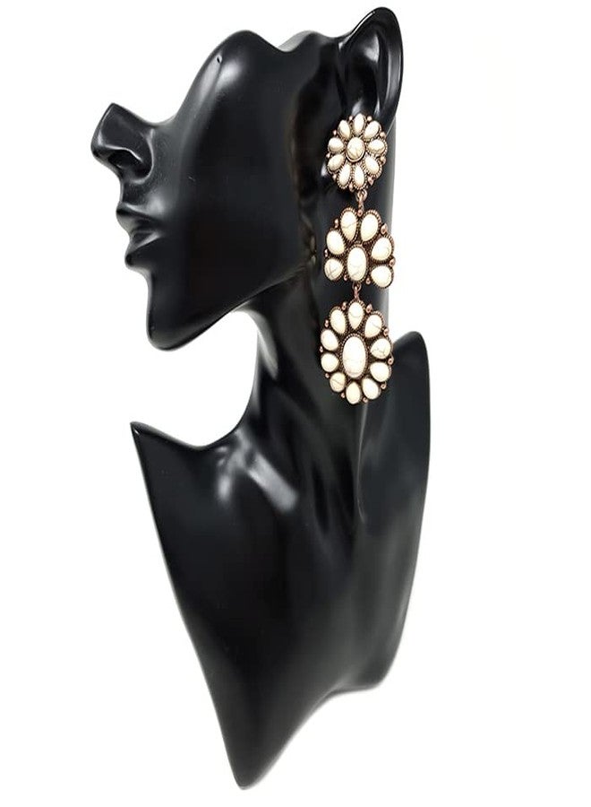 Emulily Western Flower Clip On Drop Dangling Earrings Boho (White) - Image 2