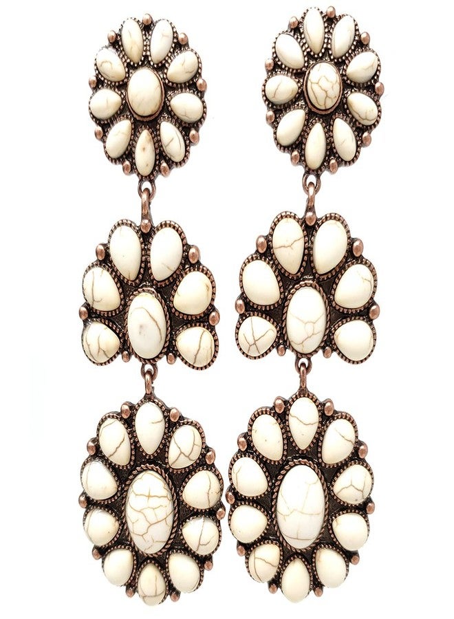 Emulily Western Flower Clip On Drop Dangling Earrings Boho (White) - Image 1