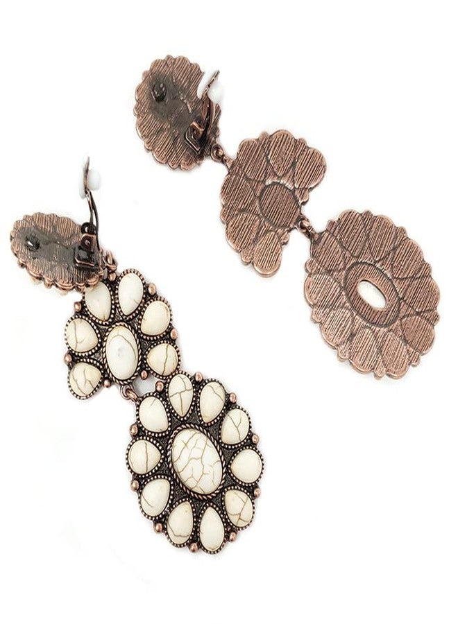 Emulily Western Flower Clip On Drop Dangling Earrings Boho (White) - Image 3