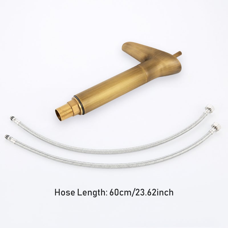 Vintage Style Waterfall Faucet Bathroom Sink Faucet Brass Basin Water Tap High Single Lever Mixer Tap Hot & Cold Mix Washbasin Tap With 2 Hose - Image 5