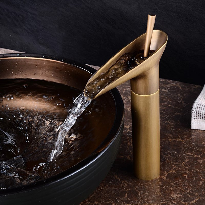 Vintage Style Waterfall Faucet Bathroom Sink Faucet Brass Basin Water Tap High Single Lever Mixer Tap Hot & Cold Mix Washbasin Tap With 2 Hose - Image 2