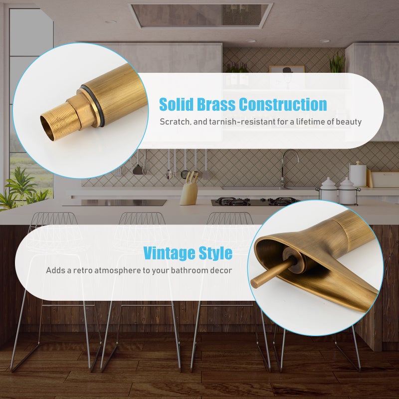 Vintage Style Waterfall Faucet Bathroom Sink Faucet Brass Basin Water Tap High Single Lever Mixer Tap Hot & Cold Mix Washbasin Tap With 2 Hose - Image 4