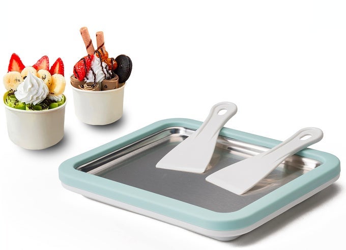 ICE CREAM ROLL MAKER ROLLED ICE CREAM MACHINE SWEET SPOT PAN INSTANT COLD PLATE IDEAL FOR MAKING ROLLED ICE CREAM SOFT SERVE SLUSHIES FROZEN YOGURT SORBET AND GELATOD AQUAMARINE