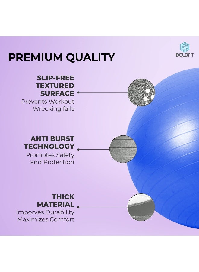 BOLDFIT Gym Ball for Exercise Anti Burst Exercise Ball with Foot Pump for Workout Yoga Ball for Women and Men Swiss Ball for Balance Stability Training, Birthing Ball for Pregnancy, Fitness 65cm-Blue - Image 3