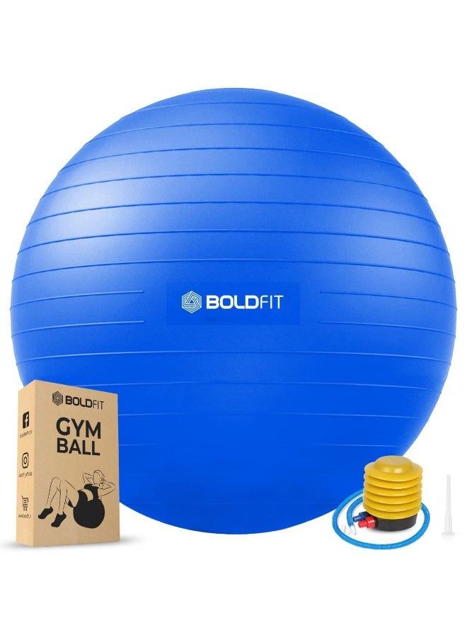 BOLDFIT Gym Ball for Exercise Anti Burst Exercise Ball with Foot Pump for Workout Yoga Ball for Women and Men Swiss Ball for Balance Stability Training, Birthing Ball for Pregnancy, Fitness 65cm-Blue - Image 1
