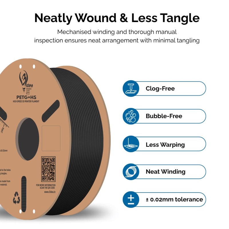 3idea PETG+ HS Premium High Speed 3D Printing Filament, Black 1.75mm, Net Weight-1kg - Image 2