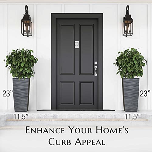Mueller M-Resin Heavy Duty Tall Planters for Outdoor Plants, Indoor Grande Plant Pots, Boxes, Trees, Flower Pots, 2-Piece Set, 24”, Modern Design, Built-in Drainage, Front Porch Decor, Dark Gray - Image 3