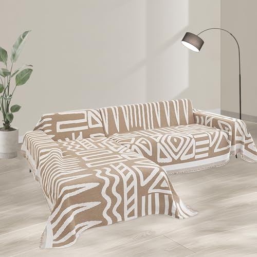 HANDONTIME Sofa Covers for Sectional Sofa Set Boho Couch Cover for Dogs Khaki Throw Couch Cover with Tassel Loveseat Covers Futon Cover L Shaped Cover Washable Chenille Couch Protector, 71" X118" - Image 5