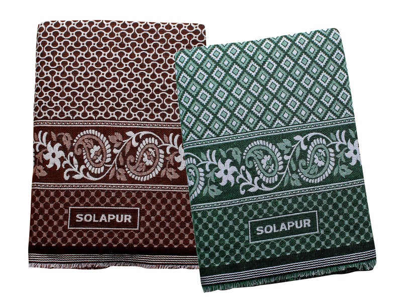 Mandhania Mayur Solapur Chaddar 100% Cotton Dailyuse Single Bed Blanket Pack of 2 Brown & Green - Image 1