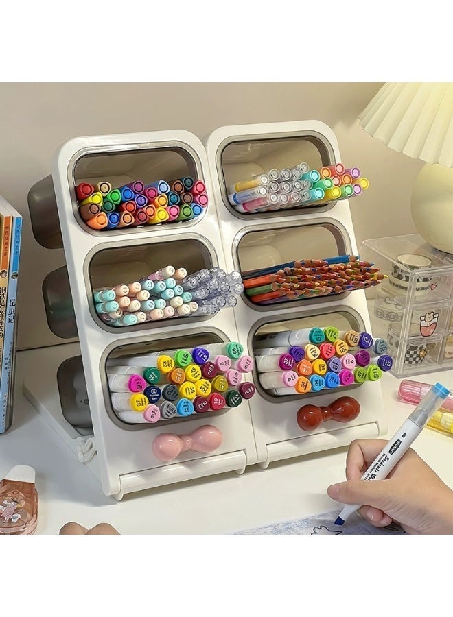 2 pcs Acrylic Pen Holders Kit for Desk, Angled Insert Pencil & Brush Organizers with 6 Compartments, Easy-Access Desktop Stationery Holders, Large-Capacity Makeup Brush Storage Rack for Bathroom, Desktop （Grey） - Image 5