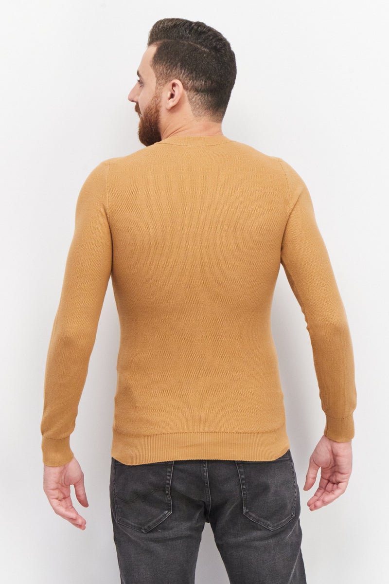 Celio Men Crew Neck Long Sleeve Knitted Sweater, Brown - Image 4