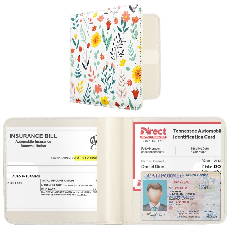 CoBak Car Registration and Insurance Holder Small and Lightweight Vehicle Glove Box Car Organizer Auto Truck Comparment Accessories Case for Essential Document Driver License Joyful Flowers - Image 3