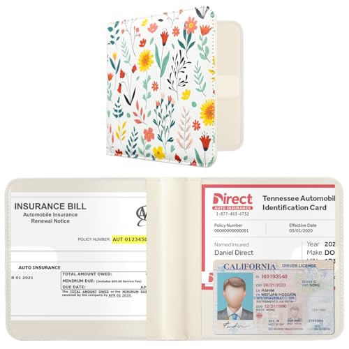 CoBak Car Registration and Insurance Holder Small and Lightweight Vehicle Glove Box Car Organizer Auto Truck Comparment Accessories Case for Essential Document Driver License Joyful Flowers - Image 1