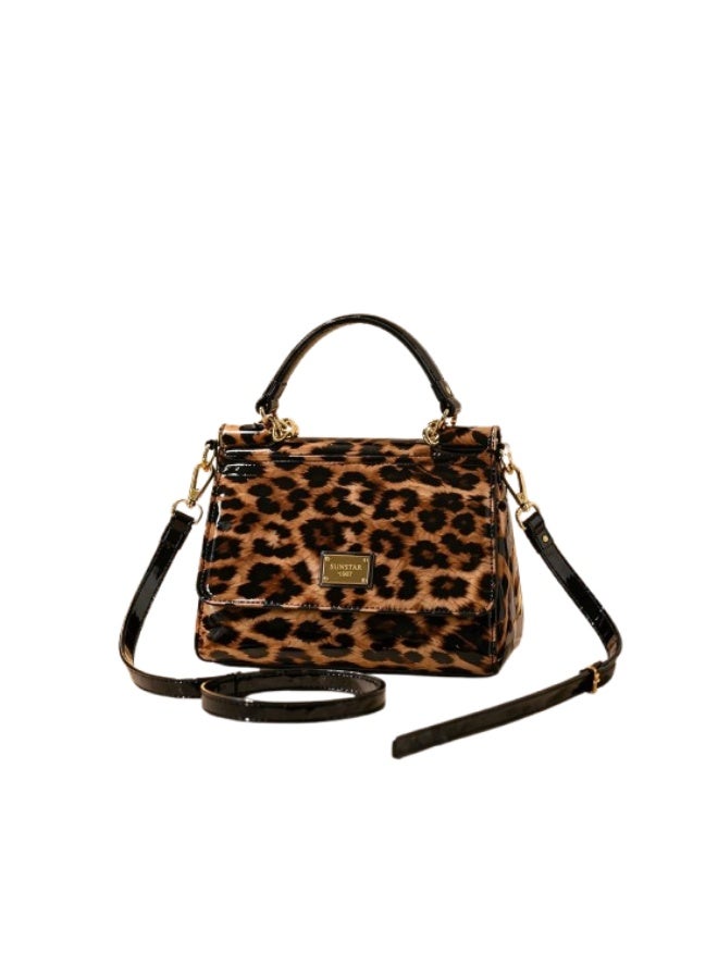 SUNSTAR Premium Patent Leather Handbag – Elegant Top Handle & Shoulder Bag for Women (Leopard, Red, Black)