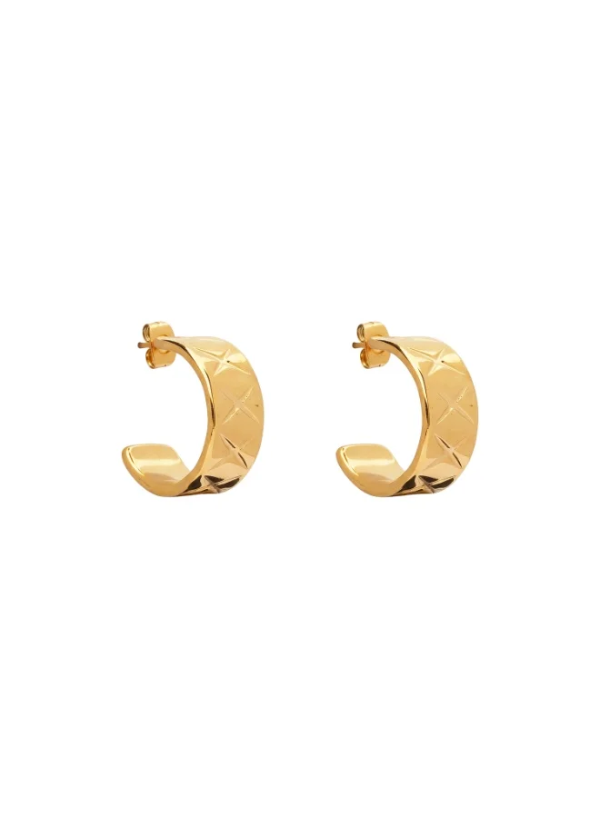 Palmonas 18K Gold Tone Plated Celeste Texture Hoop Earrings For Women - Waterproof & Anti-Tarnish