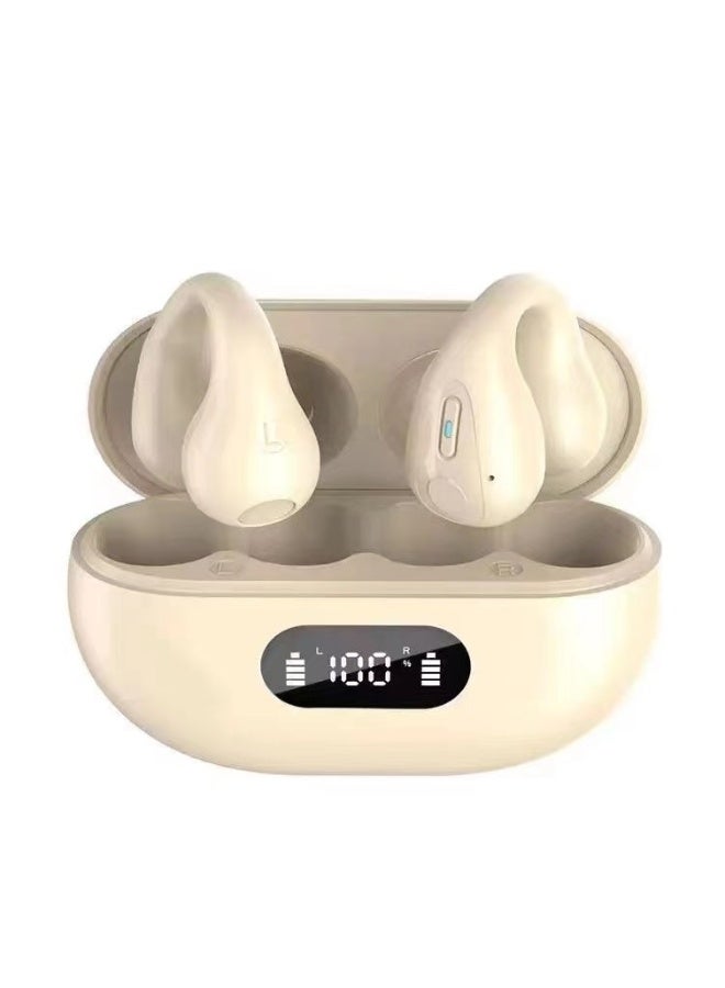 Clip-On Open Ear Bluetooth Earbuds - True Wireless Bluetooth Earbuds for Sports, Running, Cycling, Driving - Air Conduction Headset with Bluetooth 5.2 for Android and iPhone - Apricot - Image 1
