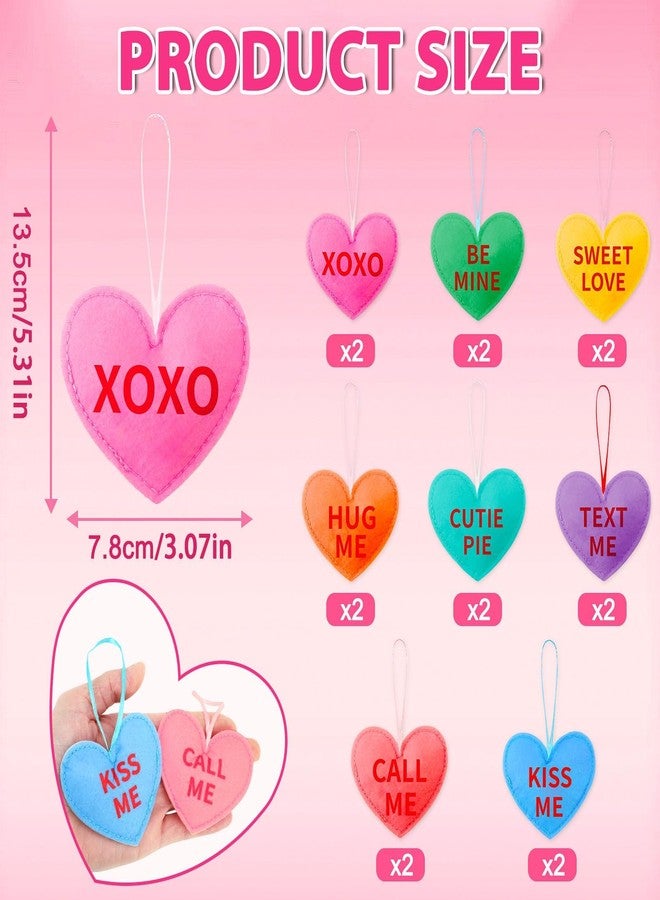 MARFOREVER 16-Pack Valentine's Felt Heart Ornaments, 8 Designs with Phrases Like XOXO, Be Mine, Hanging Heart Decor for Tree, Wedding, Party, DIY Crafts (Colorful, 8.5x7cm) - Image 2