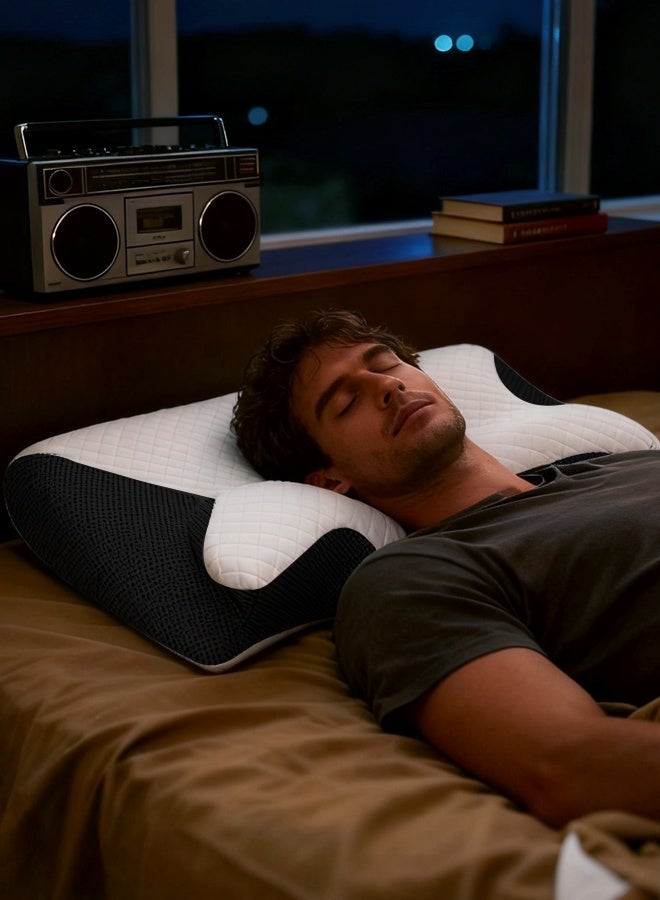 قف وسادة عنق لتخفيف آلام الرقبة، وسادة تقويمية من إسفنج الذاكرة على شكل فراشة مع غطاء وسادة قابل للإزالة والغسل، مناسبة لمن ينامون على الجانب أو الظهر أو البطن، 62 × 37 × 8 سم - Image 2