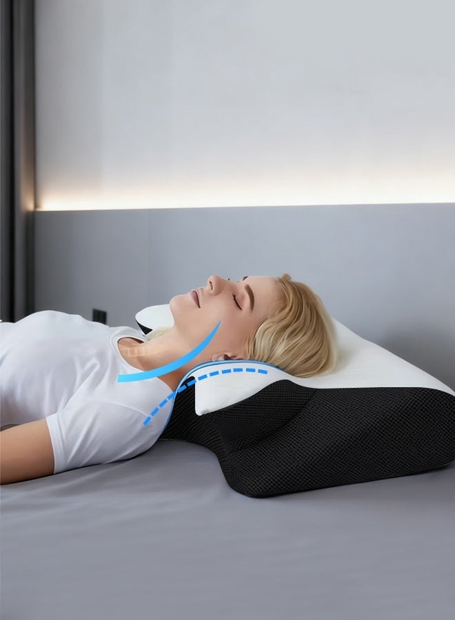 قف وسادة عنق لتخفيف آلام الرقبة، وسادة تقويمية من إسفنج الذاكرة على شكل فراشة مع غطاء وسادة قابل للإزالة والغسل، مناسبة لمن ينامون على الجانب أو الظهر أو البطن، 62 × 37 × 8 سم - Image 3