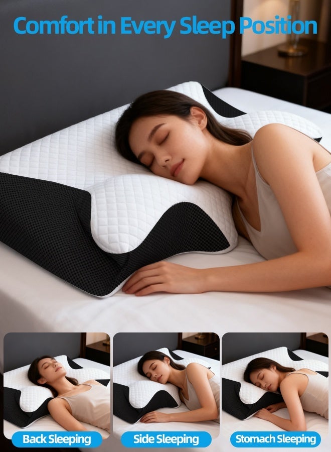 قف وسادة عنق لتخفيف آلام الرقبة، وسادة تقويمية من إسفنج الذاكرة على شكل فراشة مع غطاء وسادة قابل للإزالة والغسل، مناسبة لمن ينامون على الجانب أو الظهر أو البطن، 62 × 37 × 8 سم - Image 4