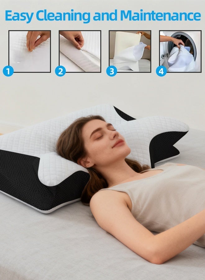 قف وسادة عنق لتخفيف آلام الرقبة، وسادة تقويمية من إسفنج الذاكرة على شكل فراشة مع غطاء وسادة قابل للإزالة والغسل، مناسبة لمن ينامون على الجانب أو الظهر أو البطن، 62 × 37 × 8 سم - Image 5