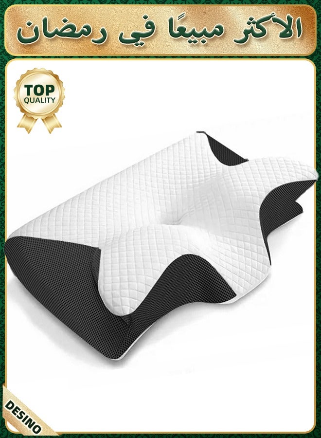 قف وسادة عنق لتخفيف آلام الرقبة، وسادة تقويمية من إسفنج الذاكرة على شكل فراشة مع غطاء وسادة قابل للإزالة والغسل، مناسبة لمن ينامون على الجانب أو الظهر أو البطن، 62 × 37 × 8 سم - Image 1